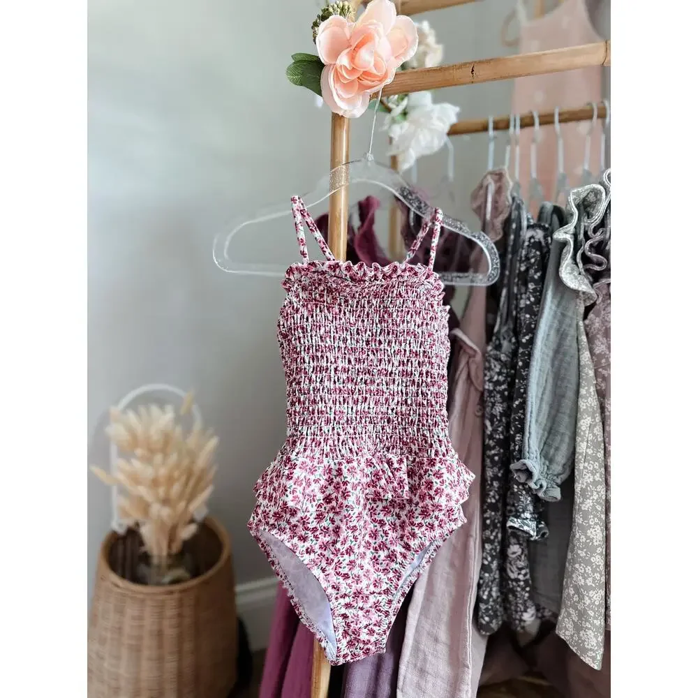 NWT Zara Blooming Floral Smocked Flutter Waist Swimsuit 4/5